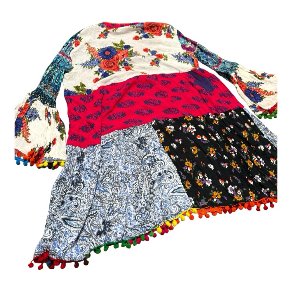 Ananda Boho Colorful Patchwork Mini Bell Sleeve H… - image 5